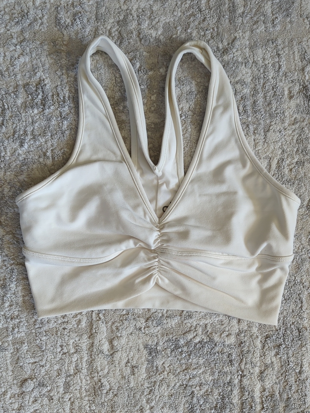 ALO Yoga Cream Ruched V-Neck Racerback Bralette Size Small